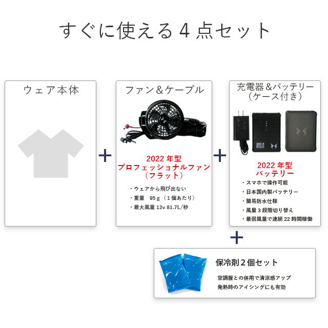 空調風神服 KU90430【送料無料　22年set】長袖【KU90430 ＋ 22年型PROファン(RD9230H) ＋ 22年型バッテリー(RD9290J) ＋ 保冷剤2個】 帯電防止 熱中症対策 81.7L/秒 空調服・空調風神服