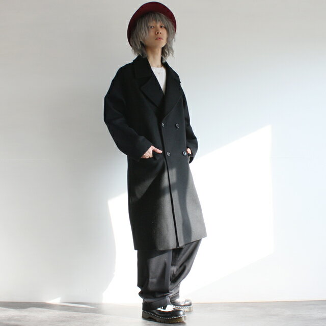 【AS SUPER SONIC】ワイドデザインウールダブルコートダブルコート メンズ ロング トレンチ ピーコート オーバーサイズ ビッグ モード系 黒 ブラック 日本製 国産 個性的 ユニセックス レディース 中性的