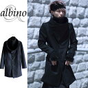 【albino】オフタートル×ハイネックレイヤードコートハイネックコート スタンドカラー メンズ オフタートル コート ロング トレンチ モード系 黒 ブラック 日本製 国産 個性的 ユニセックス レディース 中性的