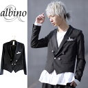 【albino】フェイクチーフ挿しダブルブレストスペンサージャケットテーラードジャケット メンズ 長袖 スペンサー 燕尾服 フォーマル キレイめ モード系 ブラック 黒 日本製 国産 個性的 ユニセックス レディース 中性的