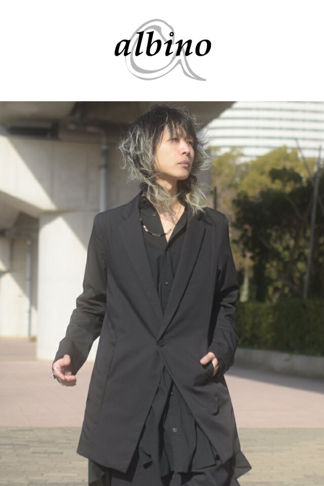 【albino】テーラードジャケット型1つボタンスプリングコートテーラードジャケット メンズ スプリングコート ロングジャケット フォーマル 衣装 モード系 ブラック 黒 日本製 国産 個性的 ユニセックス レディース 中性的