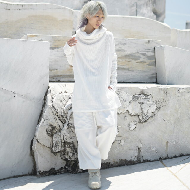 【albino】スヌード型オフタートルネックリブニットソーオフタートル ニット メンズ ハイネック ボリュームネック モード系 白 ホワイト 日本製 国産 オリジナル ブランド 個性的 中性的 ユニセックス レディース