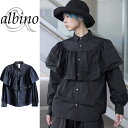 【albino】ラッフルカラー風プリーツフリル付きドレスシャツドレスシャツ メンズ ラッフル 長袖 フリル ロングシャツ プリーツ モード系 ブラック 黒 個性的 日本製 国産 オリジナル 中性的 ユニセックス レディース