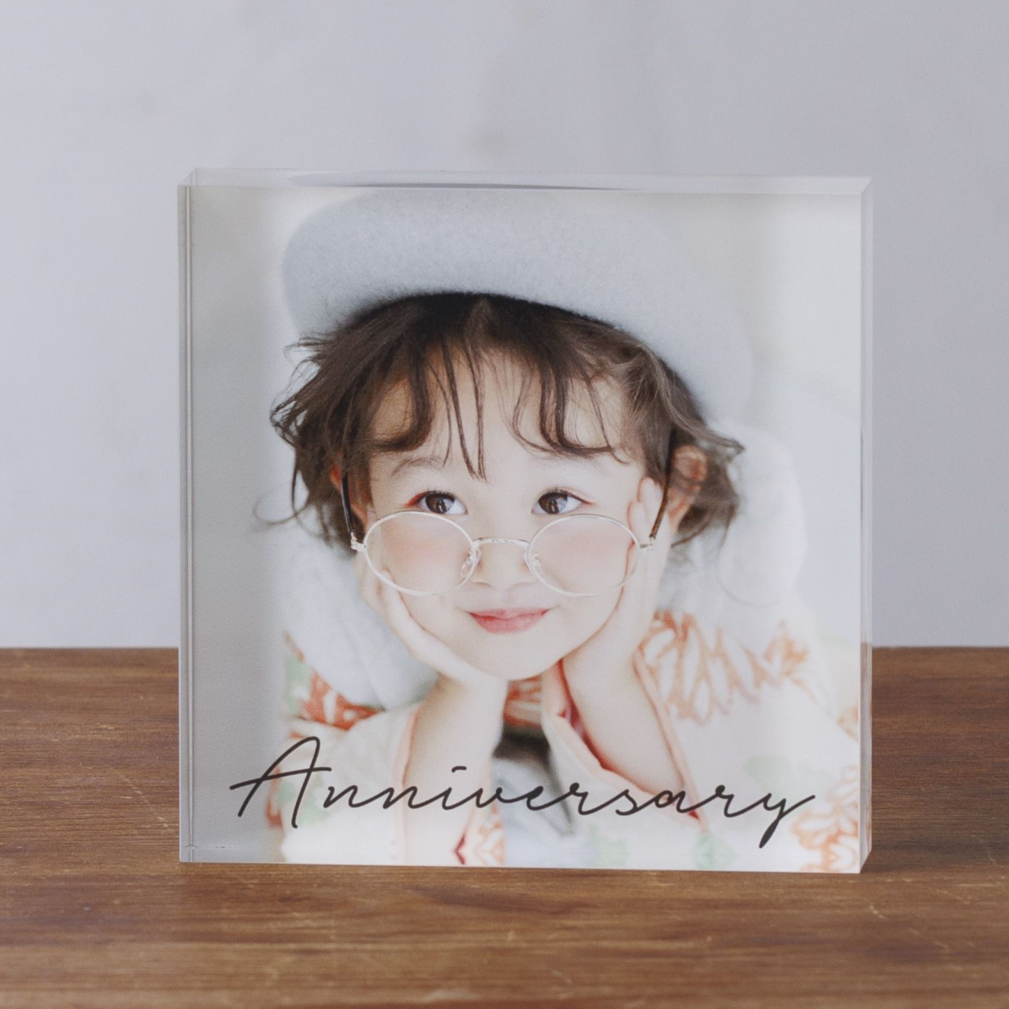 フォトパネル アクリルフォトブロック 12×12cm 厚み2.5cm ましかく 写真印刷 名入れ加工付 アクリル製 Z42UV