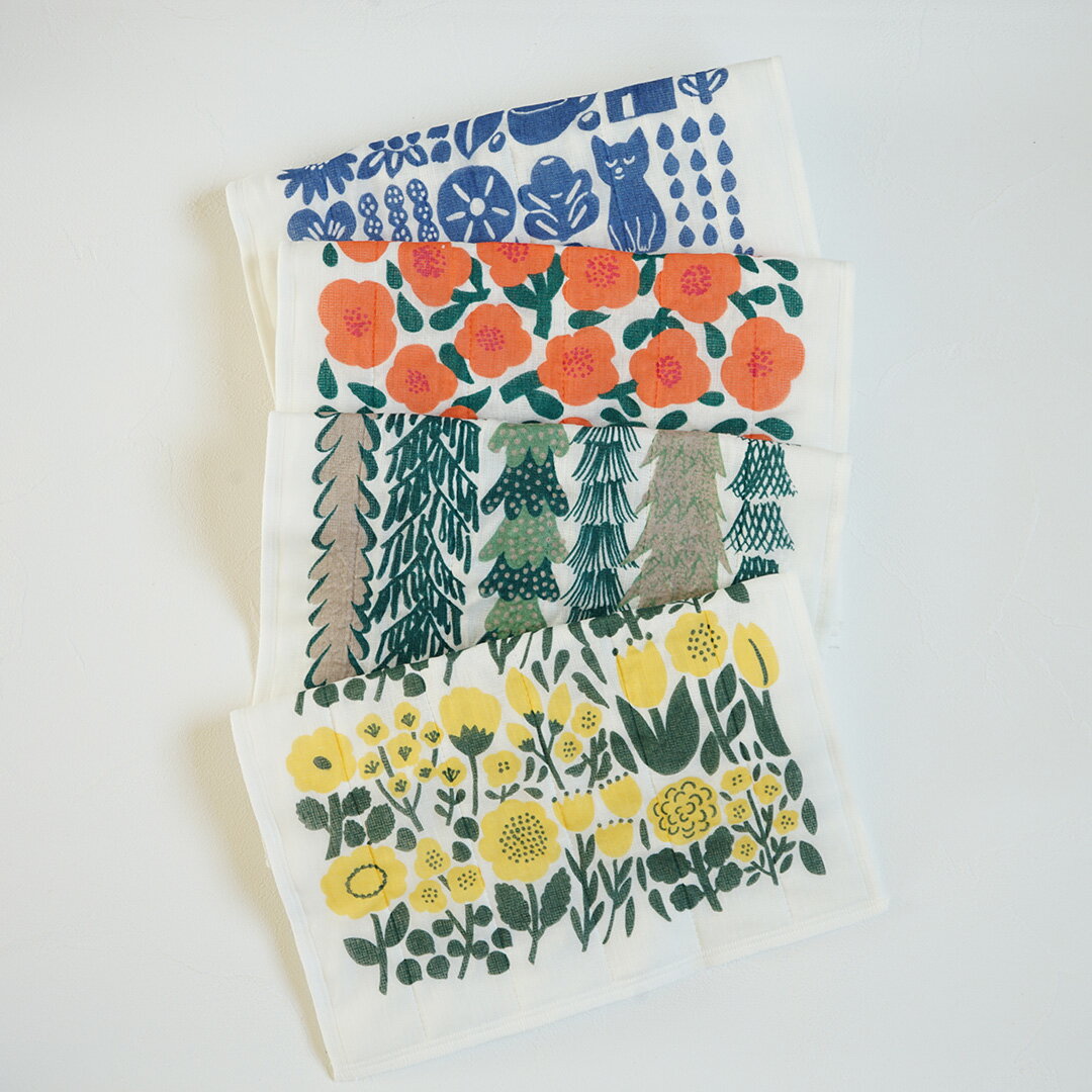 Rakuten - かや生地ふきん 日本製 30×30cm 島塚絵里 ERI SHIMATSUKA フィンランド在住 デザイナー 北欧 おしゃれ 個性的 デザイナーズ ふきん ギフト プレゼント お返し レディース 大人かわいい キッチン かや生地 台ふき 北欧雑貨 花柄 森 猫柄 ねこ 母の日 敬老の日 吸水