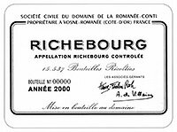 Drc Richebourg Domaine de la Romanee Conti 年代：2001 容量：750ml 商品画像は受注後取り寄せ掲載 航空便送料6000円別途