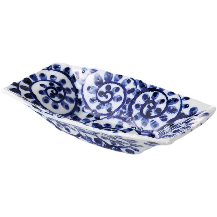 大皿 盛皿 盛り皿 大鉢 手描タコ唐草 長角鉢 大きな皿 大きい プレート おしゃれ 日本製 美濃焼 食洗機対応 電子レンジ対応