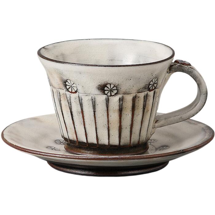 コーヒーカップ＆ソーサー 粉引しのぎ コーヒー碗皿 美濃焼 日本製 食洗機対応 電子レンジ対応 ラッピング対応 のし対応 箱入り 喫茶店 カフェ セット 飲食店 おしゃれ かわいい(3.0)