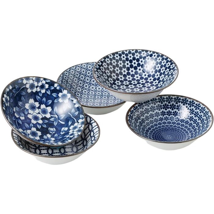 Mino Ware - 和食器 小鉢 セット 染付シリーズ 4.5鉢 五彩 美濃焼 日本製 食洗機対応 電子レンジ対応 お皿 皿 取鉢 取り鉢 小皿 薬味皿 漬物皿 bowl samllおしゃれ かわいい ラッピング対応 のし対応