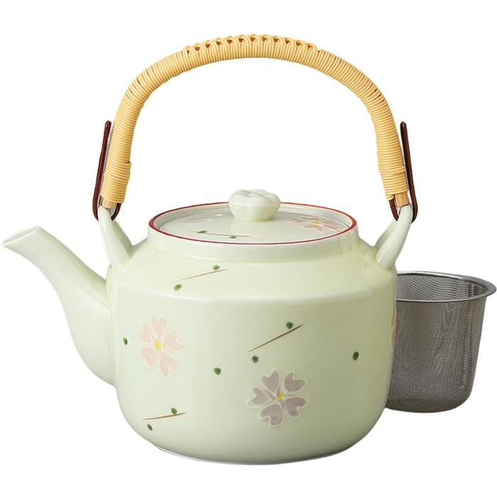 土瓶 しだれ梅 8号 （網カゴ付） 美濃焼 日本製 どびん 陶器 陶磁器 食洗機対応 おしゃれ かわいい 急須 来客 オフィス 業務用 宴会 会議 法事