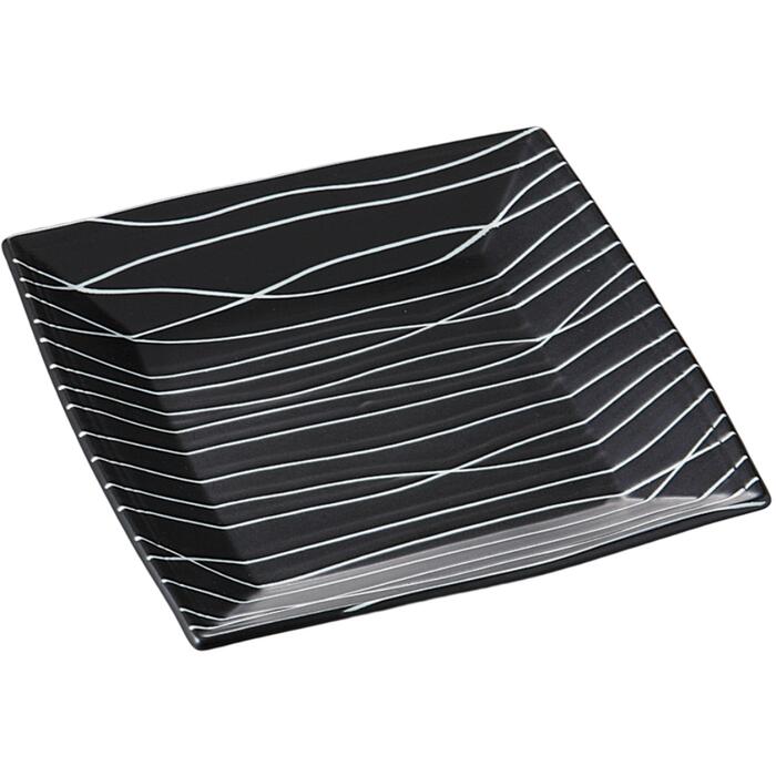 大皿 盛皿 盛り皿 黒地小枝白線21cm角深皿 大きな皿 大きい プレート おしゃれ 日本製 美濃焼 食洗機対応 電子レンジ対応