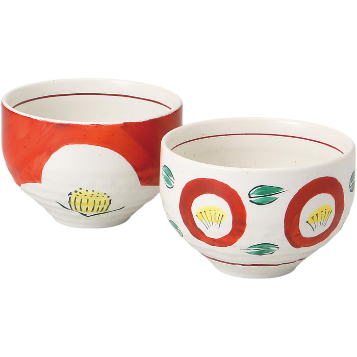抹茶碗 - 茶道具 抹茶碗 手描 椿絵 いっぷく碗ペア 日本製 陶器 国産 器 うつわ お抹茶 抹茶 まっちゃ 茶器 茶道 お茶会 お洒落 かわいい お家カフェ ギフト 抹茶湯呑 抹茶茶碗 贈り物 初心者 稽古 練習用 ※ 信楽焼 波佐見焼 ではありません