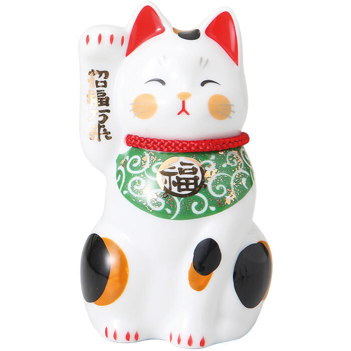 招き猫「唐草招猫(緑)」は、風水アイテムとして人気の高い置物です。この招き猫は、緑の唐草模様が施されており、福を呼び込む力を象徴しています。手を挙げた姿勢は、幸運や繁栄を招くとされ、家庭や職場に飾ることで、良い運気を引き寄せる効果が期待できます。大きめのサイズで存在感があり、インテリアとしても優れた選択です。箱入りなので、贈り物としても最適です。＜商品内容・サイズ（W×D×Hcm）＞猫×1／6.5×6×12cm磁器中国製15.5×8.5×8.5cm140g＜付属品＞-＜備考＞【商品の在庫数について】弊社の他店舗との併売により在庫数は常に増減しており、表示の在庫数は実数値では無い場合がございます。ご購入・ご注文確定後に欠品・完売が生ずる場合がございます。欠品・完売が生じた場合は速やかにメールにてご連絡を致しますので、予めご了承の上、ご注文いただきますようお願い申し上げます。
