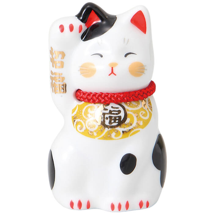 招き猫 まねきねこ 唐草招猫(黄)・小 置物 風水アイテム 飾り オブジェ 箱入り
