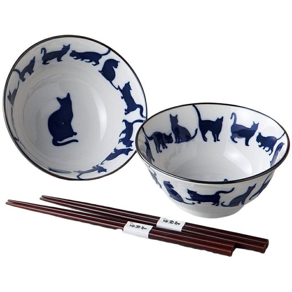 丼 どんぶり シルエット猫4.8多用丼ペアー ペアセット ペア丼 電子レンジOK 丼ぶり 美濃焼 日本製 和食..