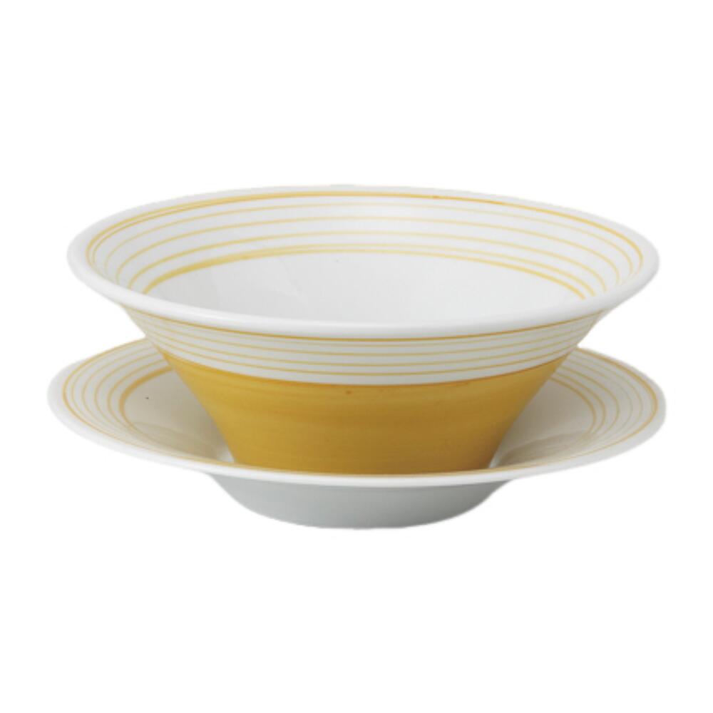 ラーメン どんぶり イエロースクリュー8吋ボール＆イエロー スクリュー8吋敷皿 日本製 美濃焼 丼 ドン..