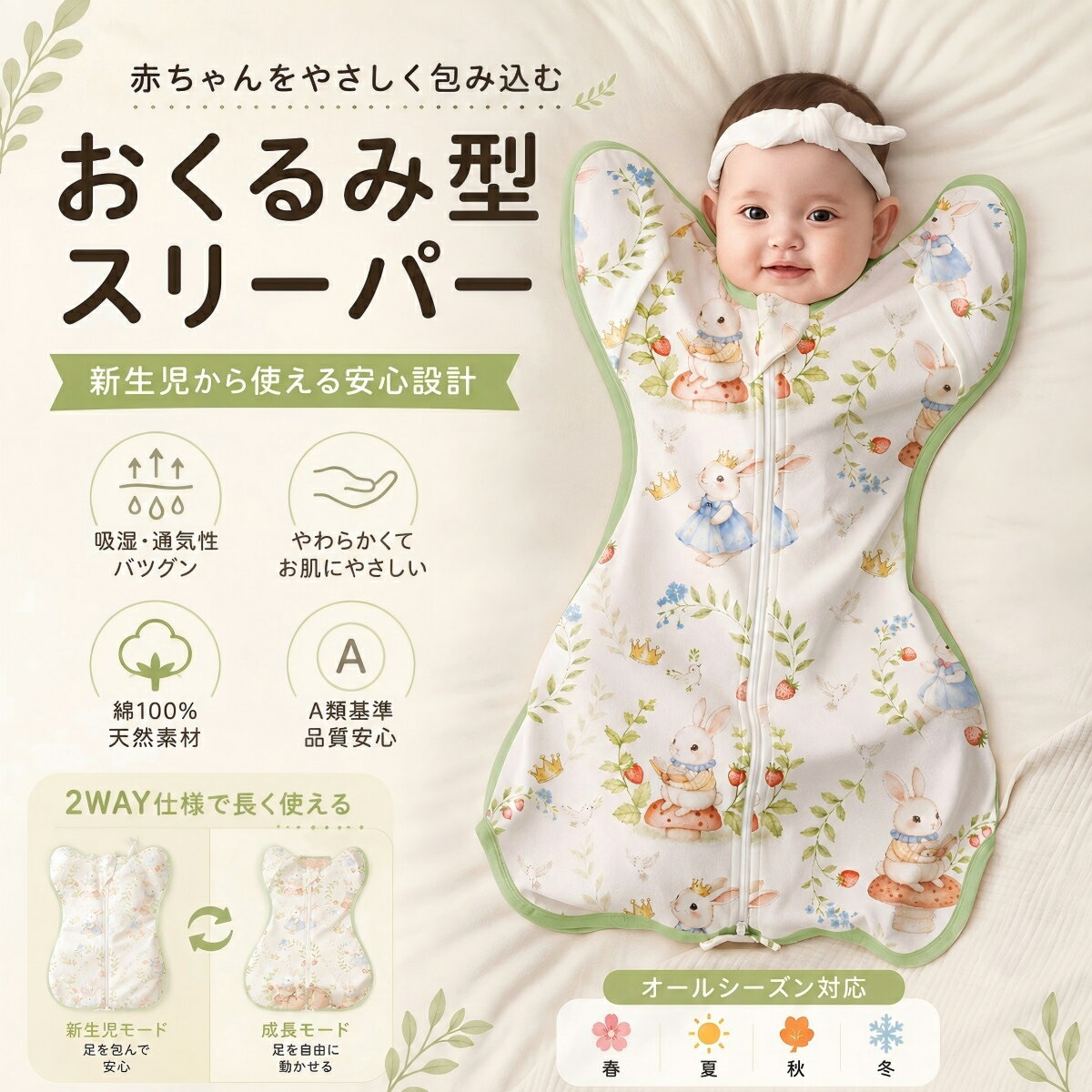 樂天商城 - おくるみ スリーパー 新生児 モロー反射 対策 赤ちゃん スワドル 2WAY 寝かしつけ ベビー 綿100% 夜泣き 対策 出産祝い 春 夏 秋 冬 オールシーズン