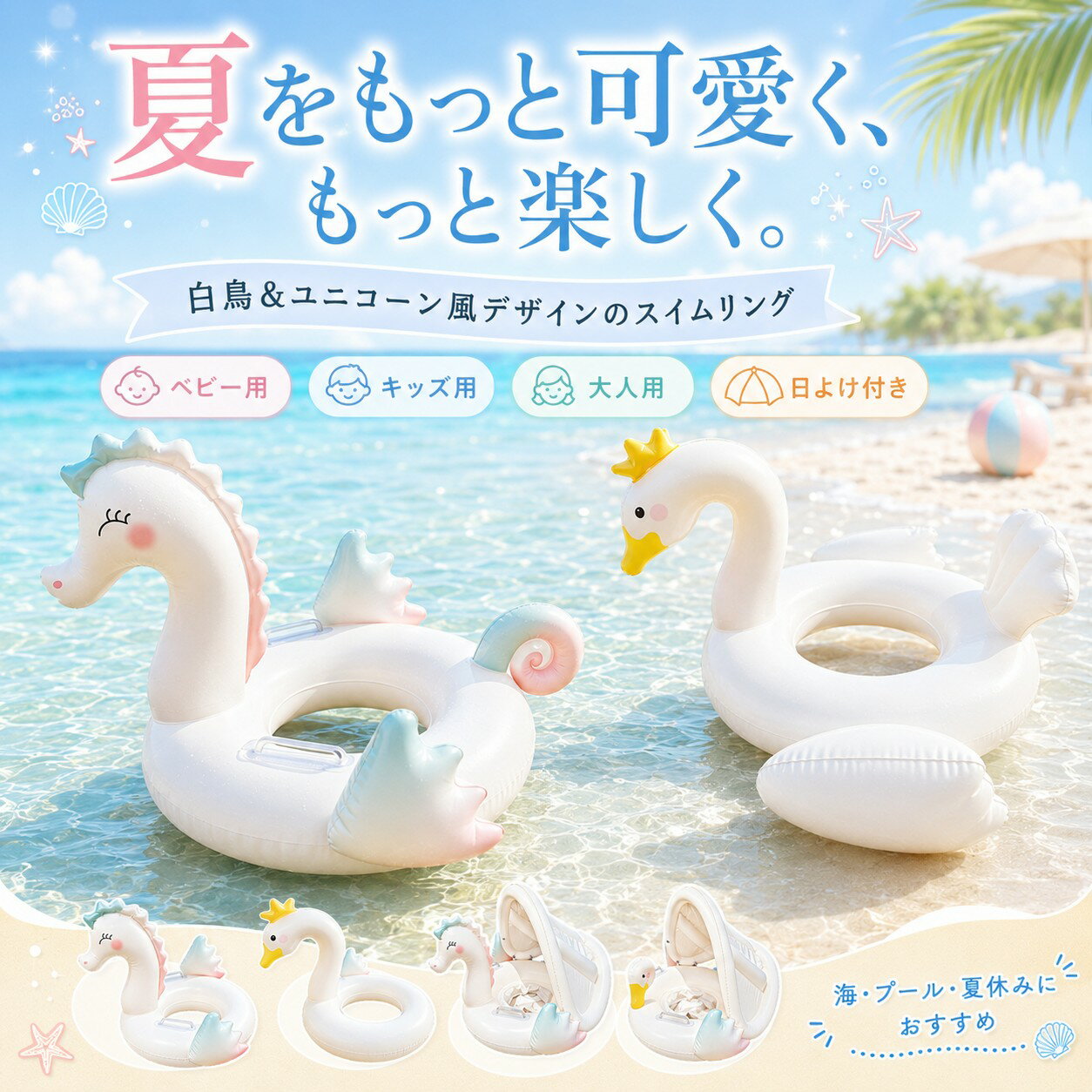 樂天商城 - 浮き輪 子供 ベビー 足入れ 白鳥 ユニコーン風 サンシェード付き キッズ 浮輪 赤ちゃん 子供用 大人用 70# 90# ベビー浮き輪 座付き プール 海 水遊び 夏休み かわいい 写真映え 女の子 男の子 プレゼント