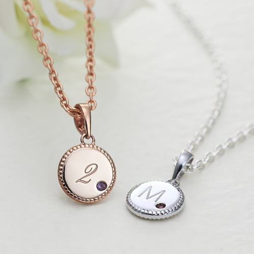 レディース ペアネックレス 大人 Himegoto. LADYS-N101 * 誕生石 刻印無料 名入れ ミル打ち風 スタンプ ネックレス レディースペア 上品...