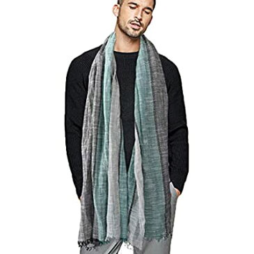 ストール メンズ 薄手 マフラー コットン 大判 スカーフ 男性用 ガーゼ 綿 ロングマフラー 秋冬 ファション 3色ステッチ グラデーション 柔らかい ストール UVカット&冷房対策 ショール 防寒 暖かい 誕生日 プレゼント 男女兼用 (グリーン