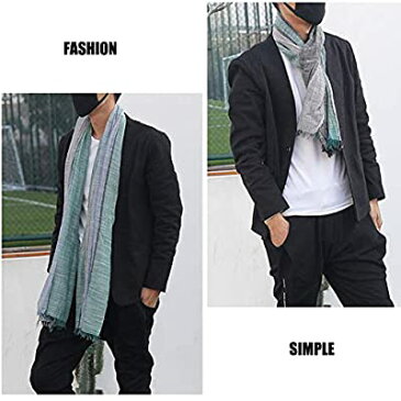 ストール メンズ 薄手 マフラー コットン 大判 スカーフ 男性用 ガーゼ 綿 ロングマフラー 秋冬 ファション 3色ステッチ グラデーション 柔らかい ストール UVカット&冷房対策 ショール 防寒 暖かい 誕生日 プレゼント 男女兼用 (グリーン