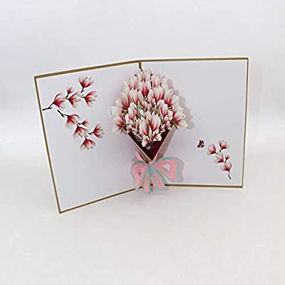 EVEマグノリアの花3Dポップアップグリーティングカードハッピーバースデー両親を送る友達を送るかわいい誕生日グリーティングカード三次元の紙の彫刻はがき3D greeting card