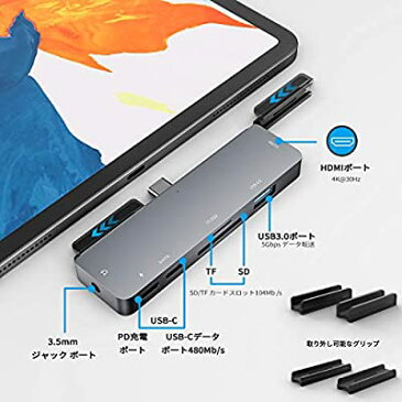 3XI iPad Pro 2021 2020 2018 USB C ハブ 7in1 iPad Air 4 ハブ 4K HDMI 出力 60W PD充電 USB3.0 ハブ SD/TFカードリーダー 3.5mm ヘッドホンジャックタイプ C HDMI