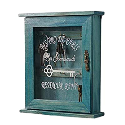 （アメルトン）Amerton アンティーク 木製 キーケース 収納 小物 鍵 コレクション ボックス 雑貨 レトロ 壁掛け 対応 インテリア 25cm×21cm ブルー