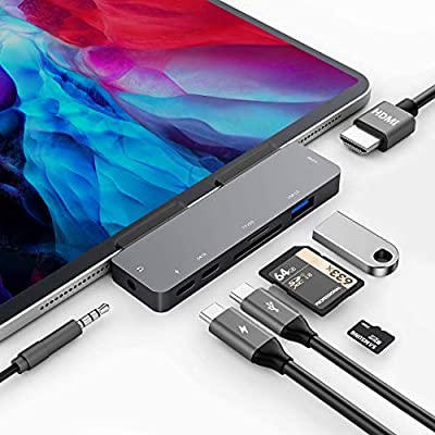 7in1ŐViPad Pro 2020 2018 /iPad Air 4 phbLOnu USB-C nu 4K HDMIo 60W PD[d USB3.0 5Gbpsf[^] SD/Micro SDJ[h[_[ 3.5mmwbhzWb
