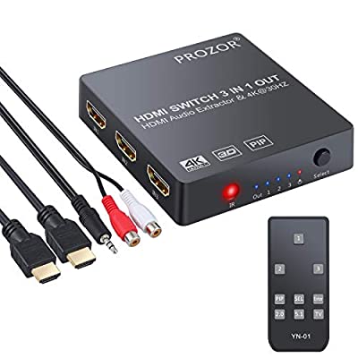 PROZOR HDMIセレクター 音声分離機能 PIP機能 4K HDMI1.4 2160p@30Hz HDMIケープル usbケーブル付き リモコン付き (3x1 PIP 4K@30Hz)