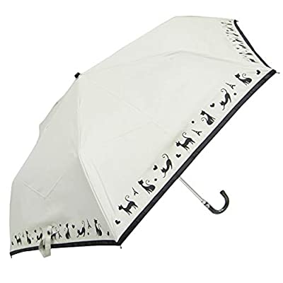 軽量 晴雨兼用 日傘 折りたたみ傘 UVカット 紫外線99%カット ネコ柄 折りたたみ 50cm ミニ傘 (アイボリー)