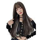 ウィッグ レディース ロング ストレート インナーカラー 原宿 ロリータ かつら フルウィッグ wig ゆるふわ 女装 自然 耐熱 小顔効果 ネット/櫛付き (ツートン黒茶＆銀)