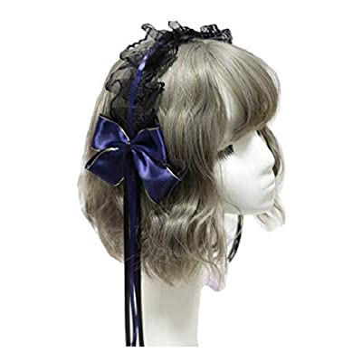 [pkpohs] カチューシャ ロリータ リボン ヘッドドレス 髪飾り ゴスロリ レース ヘアアクセサリー (ネイビー)