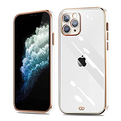 iphone11Pro ケース クリア iPhone11 pro カバー 白 シリコン メッキ加工 全面保護 耐衝撃 透明 TPU 落下防止 防塵 薄型 軽量 一体型 変形防止 人気 アイフォン11pro 型 (ホワイト)