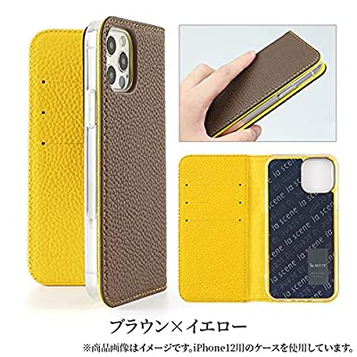 iPhone13 ブラウン×イエロー バイカラー 本革 シュリンクレザーケース iPhoneケース スマホケース 手帳型 カード 収納 カード収納 マグネット レザー スマホカバー ブラウン×イエロー