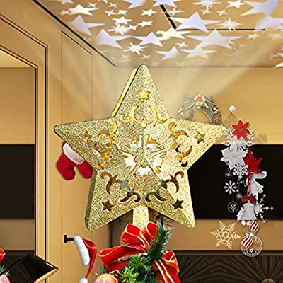 ツリートップ クリスマス飾り トップ 星 回転式3D投影 クリスマスツリートップ 豪華 クリスマス オーナメント おしゃれ スタートップ 25cm 星 LED 飾り 人気 プレゼント(金*星)