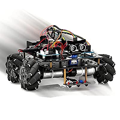 OSOYOO 産業研究開発用 ロボットカー Arduino適用 スマートロボット 4WD 80mm メカナムホイール DC12V モーター STEM 教育 360°全方向移動 Omni directional (カーシャーシ+ Arduino用電子部