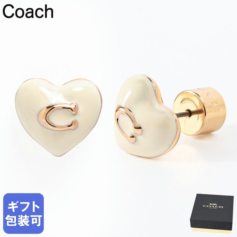 Rakuten - コーチ COACH ピアス スタッドピアス シグネチャー Cロゴ ハート エナメル レディース オフホワイト ゴールド 479226GLD100 ジュエリー アクセサリー【スペシャルラッピング660円(別売り)】