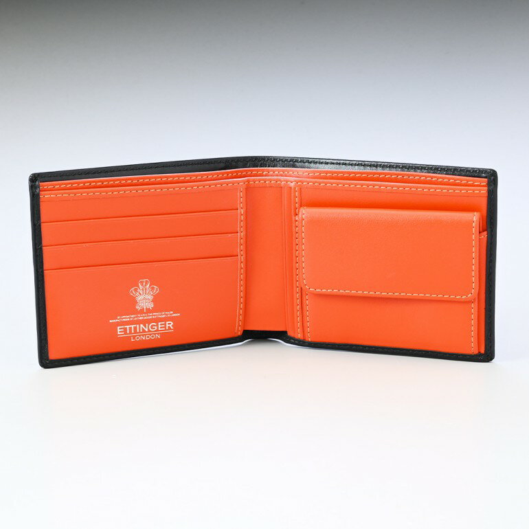 【名入れ可有料】 エッティンガー ETTINGER 二つ折り財布 メンズ ロイヤルコレクション バイカラー ST141JR ORANGE ブラック×オレンジ ※名入れ別売り 【スペシャルラッピング660円(別売り)】