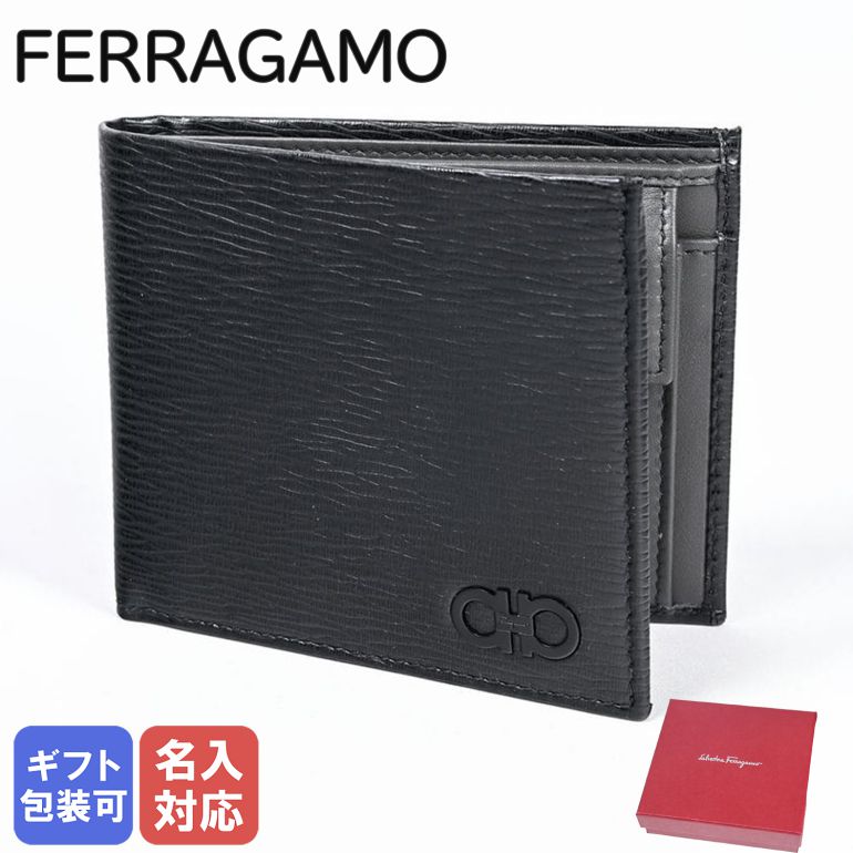 フェラガモ 財布（メンズ） 【エントリー10倍★9日20:00から16日1:59】【名入れ可有料】フェラガモ Salvatore Ferragamo サルヴァトーレフェラガモ 二つ折り財布 メンズ ブラック 733323 66A065 021 箔押し名入れ 【スペシャルラッピングB対応(別売り)】