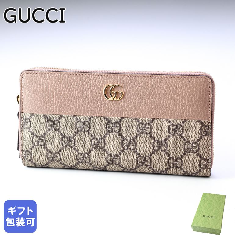 【名入れ可有料】グッチ GUCCI 長財布 ラウンドファスナー レディース プチ マーモント ダラーカーフ ダスティピンク×ベージュ 456117 17WAG 5788