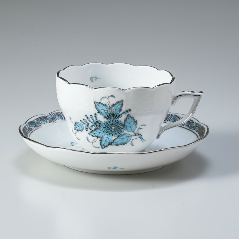 エントリー買いまわり最大19倍!ヘレンド ティーカップ&ソーサー アポニーターコイズ プラチナ 洋食器 200ml 手描き 兼用カップ(ティー・コーヒー) 73...