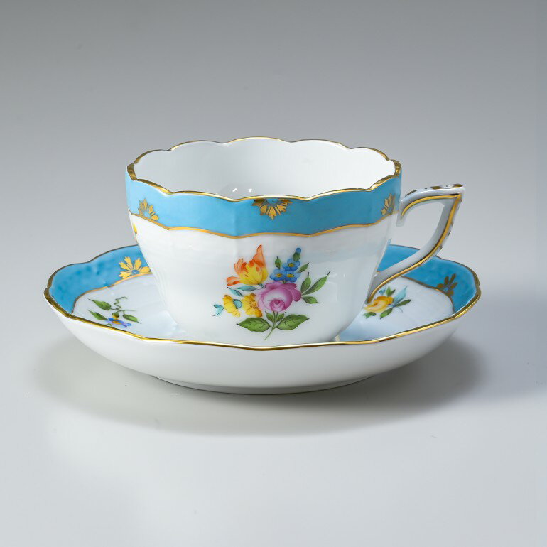 エントリー買いまわり最大19倍!ヘレンド ティーカップ&ソーサー ローズチューリップ ブルー 洋食器 200ml 手描き 兼用カップ(ティー・コーヒー) 730...