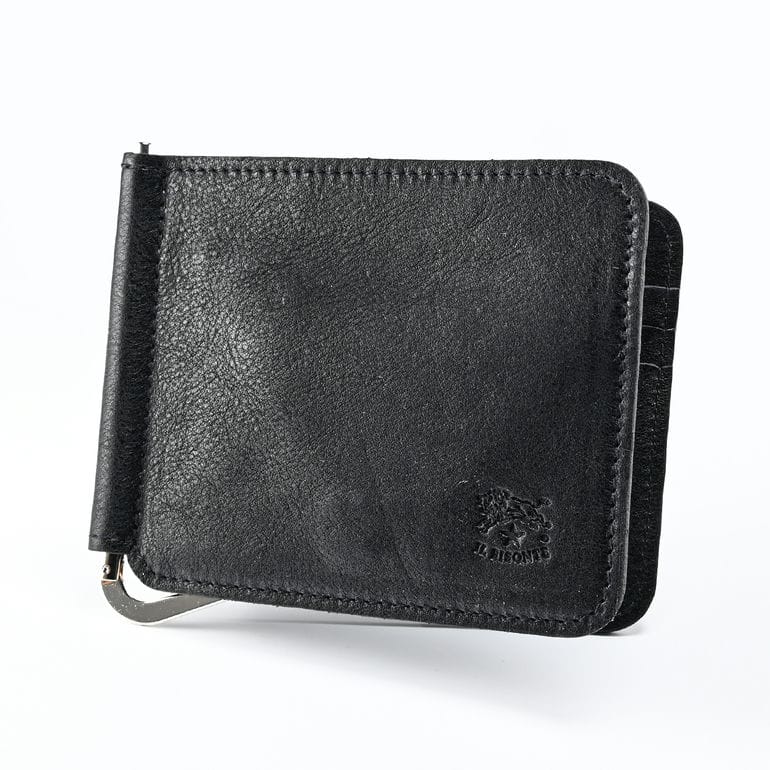 エントリー最大14倍！22日 20時-23:59★イルビゾンテ IL BISONTE マネークリップ 札ばさみ 二つ折り財布 メンズ レディース ブラック SMW076PO0001BK116N レザー ウォレット 名入れ可有料 箔押し