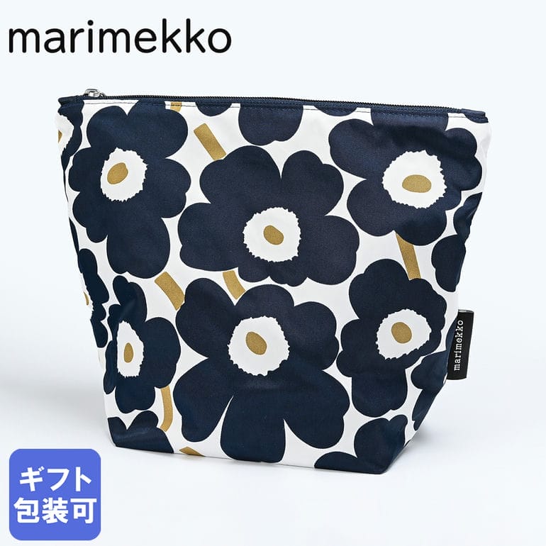 楽天Alevel（エイレベル）マリメッコ marimekko ポーチ 小物入れ コスメポーチ 化粧ポーチ コスメティックバッグ Mini Unikko Kaje ミニ ウニッコ カジェ ラージ ネイビー×ホワイト×ゴールド 72813 072813 152 北欧雑貨 北欧デザイン 母の日 クロネコゆうパケット対応