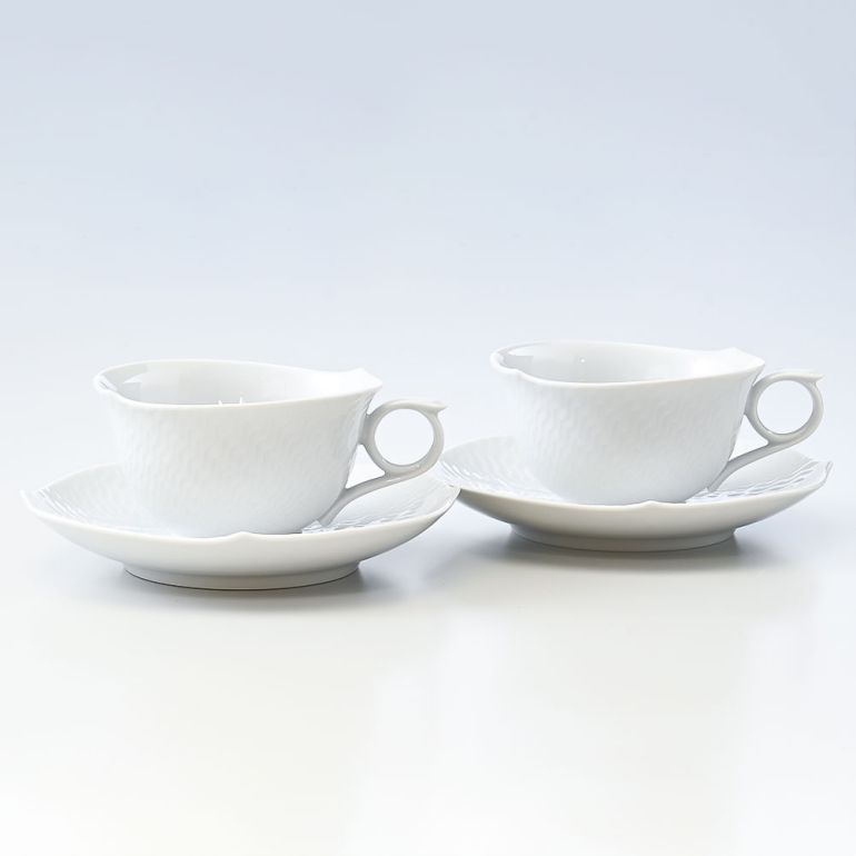マイセン 2客セット 波の戯れホワイト ティーカップ＆ソーサー 220ml Meissen 000001-29633-1 【スペシャルラッピング1100円(別売り)】