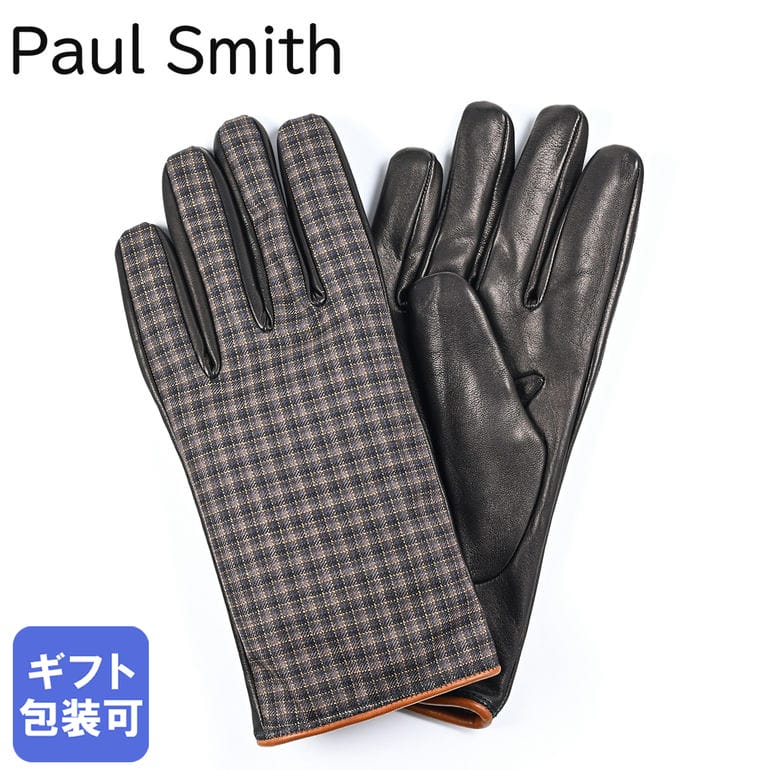 ポールスミス Paul Smith 手袋 グローブ 2023AW GLOVE CHECK メンズ ブラック×ブラウン 415GL L02122 79 3サイズ 英国 Made in ITALY