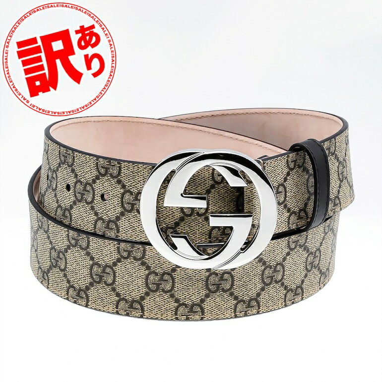 【訳あり】グッチ GUCCI ベルト メンズ GGスプリームキャンバス インターロッキングG バックル 85サイズ ベージュ×ブラウン 411924 KGDHN 9643