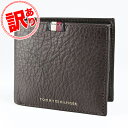 【訳あり】トミーヒルフィガー TOMMY HILFIGER 二つ折り財布 2023AW CORP CC AND COIN メンズ ダークブラウン AM0AM11601 GB6 COFFEE BEAN レザー ウォレット 折財布 折りたたみ 箔押し