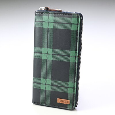 10%OFF!トミーヒルフィガー TOMMY HILFIGER 長財布 メンズ ラウンドファスナー グリーンチェック×ブラウン 31TL40X001 067